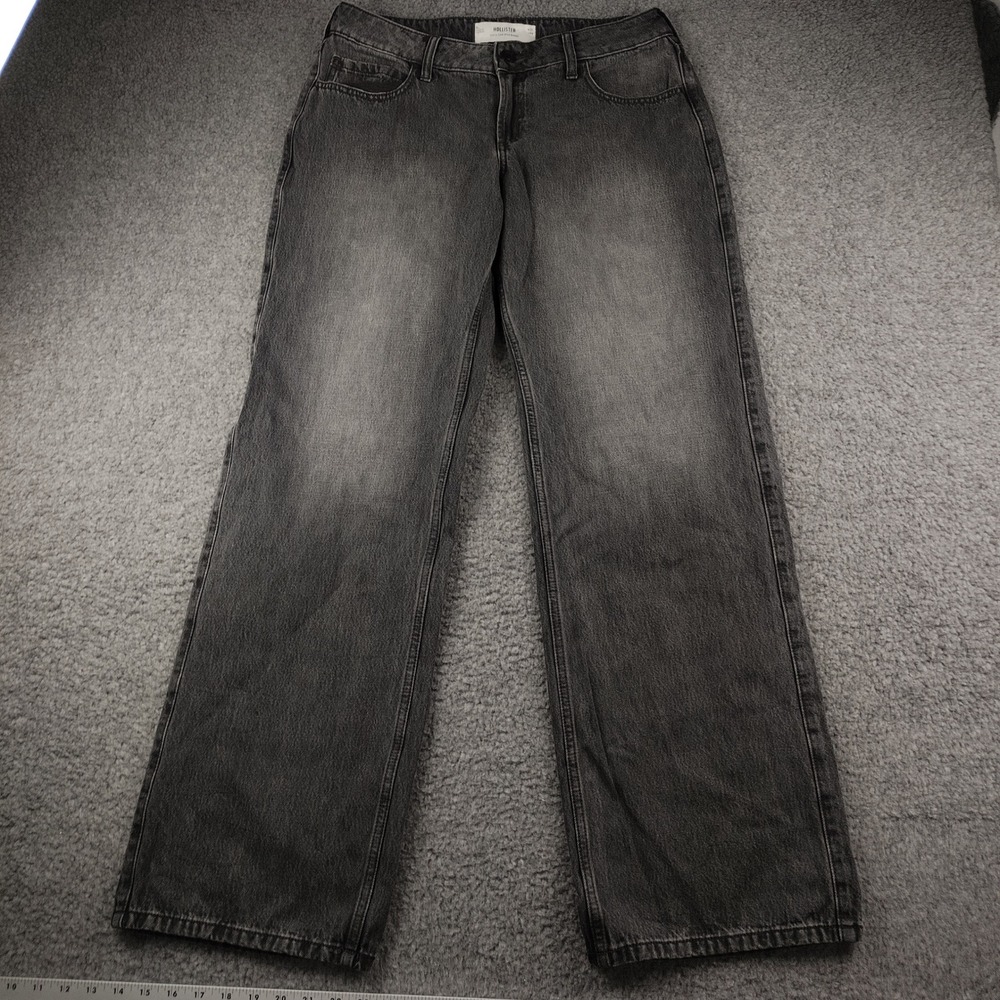 Hollister Jeans 32x33 Sz 9/29 Long Curvy Low-Rise Baggy Black 100% Cotton EUC